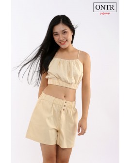 Bộ hai dây crop top kem ô vuông Free Size